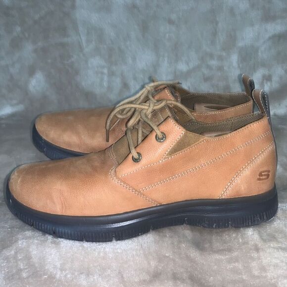 Skechers Mens Size 11.5 Relaxed Fit Gel Infused Memory Foam Leather Shoes Brown - Picture 4 of 8